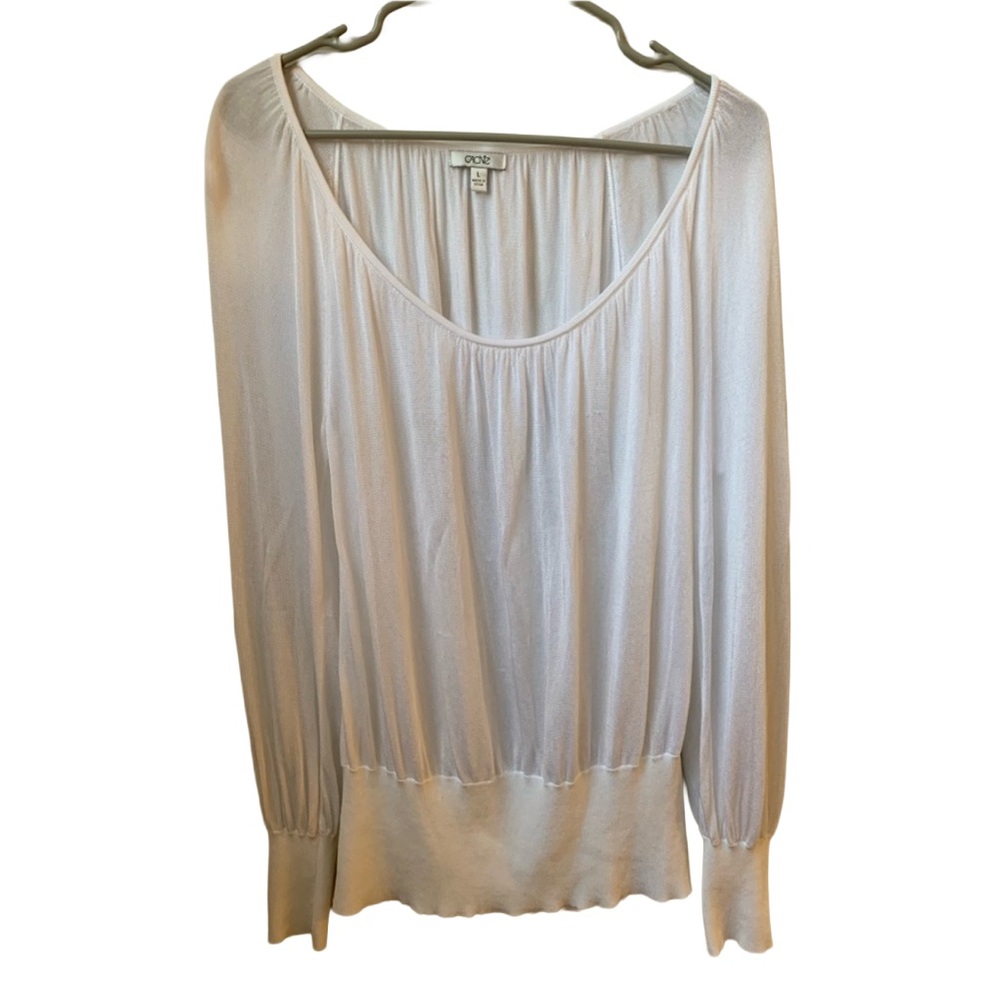 CACHE Women’s Cream Scoop Neck Lightweight Rayon Nylon Spandex Sweater